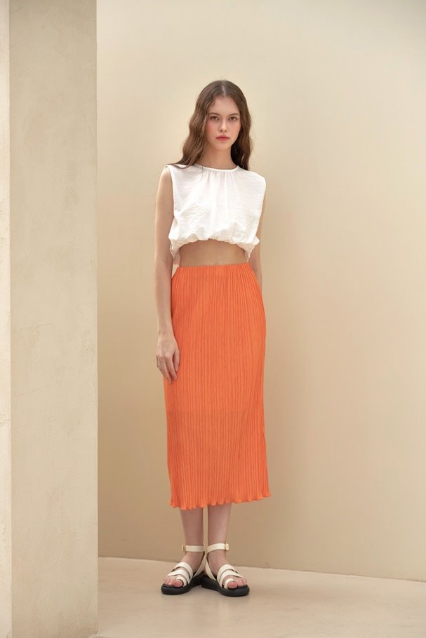 Pleats Skirt_Orange