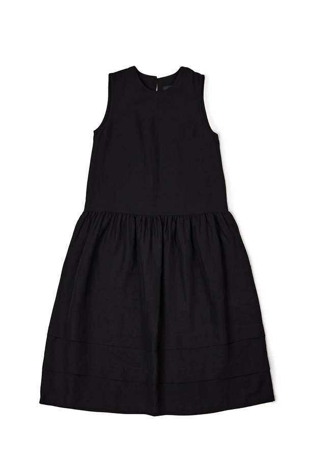 Linen Shirring Dress_Black