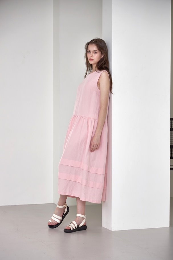 Linen Shirring Dress_Pink