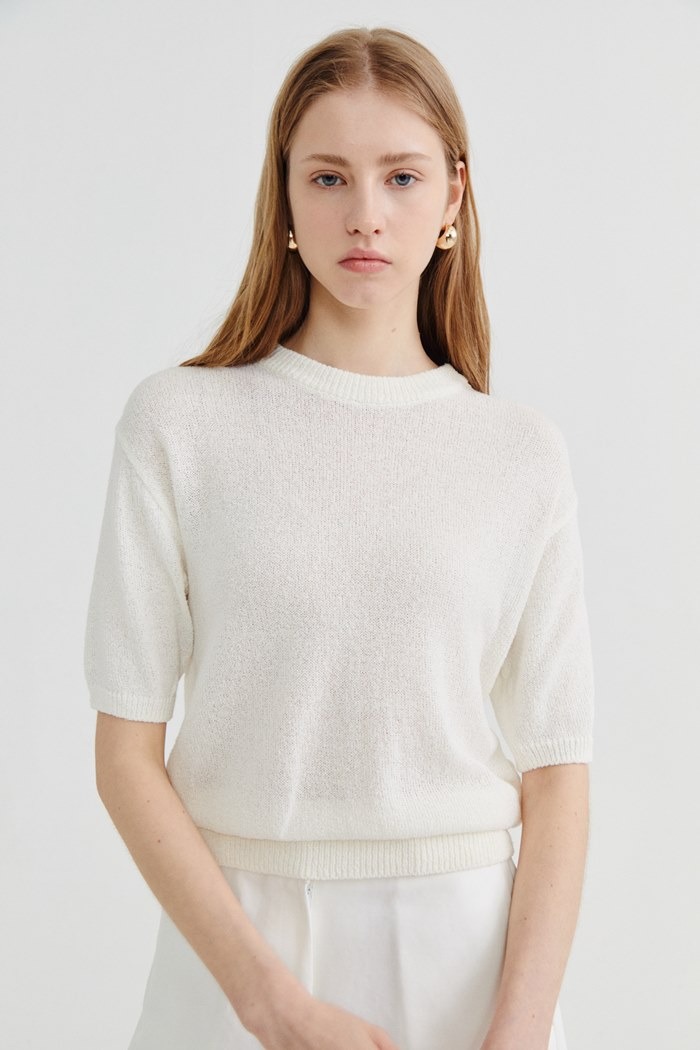 Half sleeve knit_Ivory