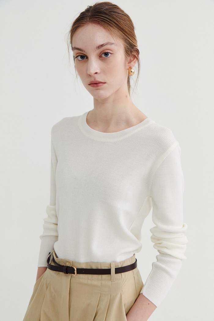 Wool blended knit top_Cream