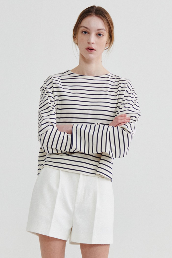 Boat neck stripe  t-shirt _Ivory